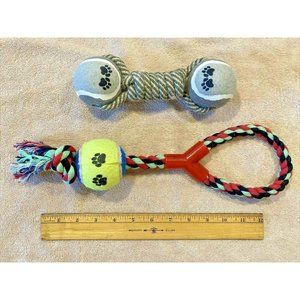 (SET of 2) DOG TOYS, PLAY TOYS, CHEW TOYS Single and Double Ball, Rope and Ball